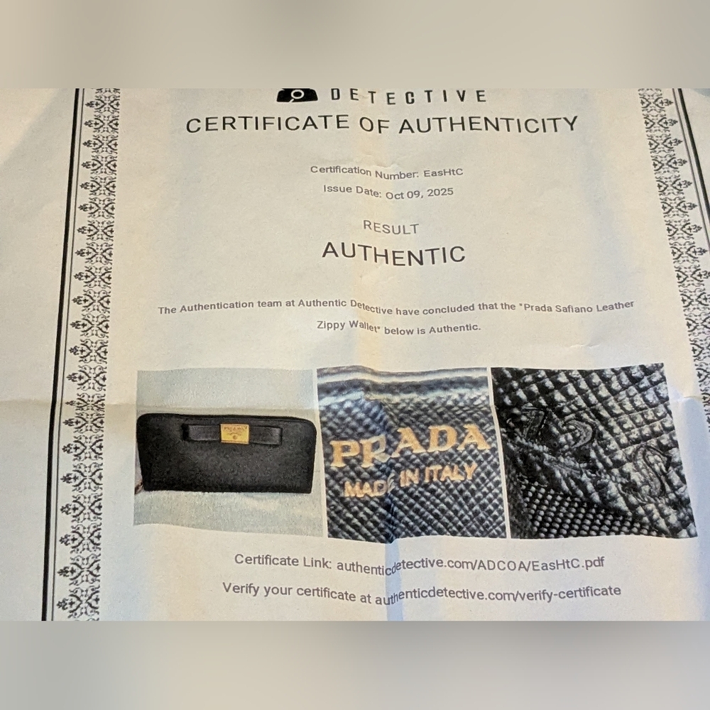 PRADA Authentic Genuine Saffiano Leather Ribbon Long Black Gold Hardware Wallet - Picture 14 of 15